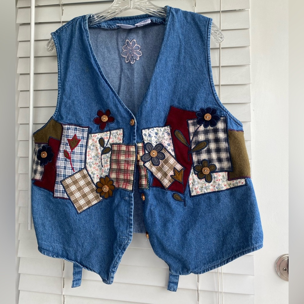 90s vintage denim patchwork cottage core vest